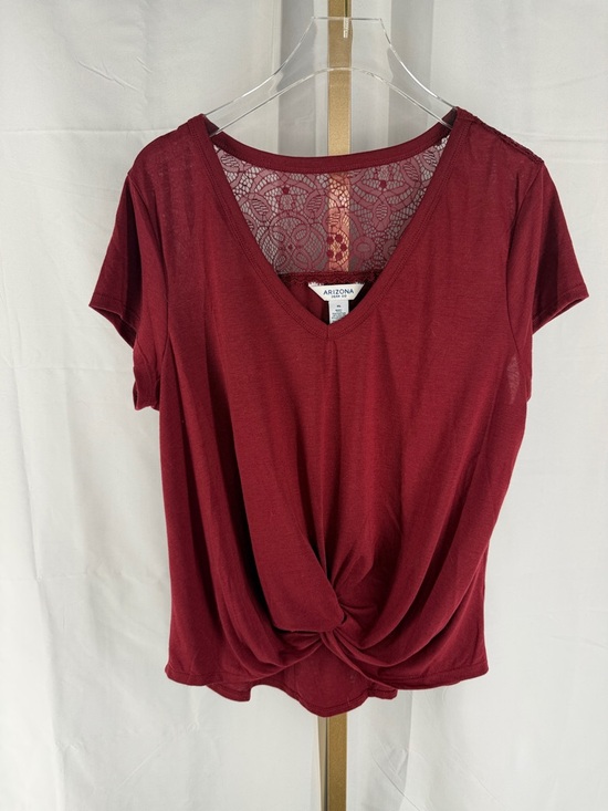 Arizona Jean Company Short Sleeve Lace Back Twist Front Top Shirt - XL  Wine Red - Picture 7 of 10